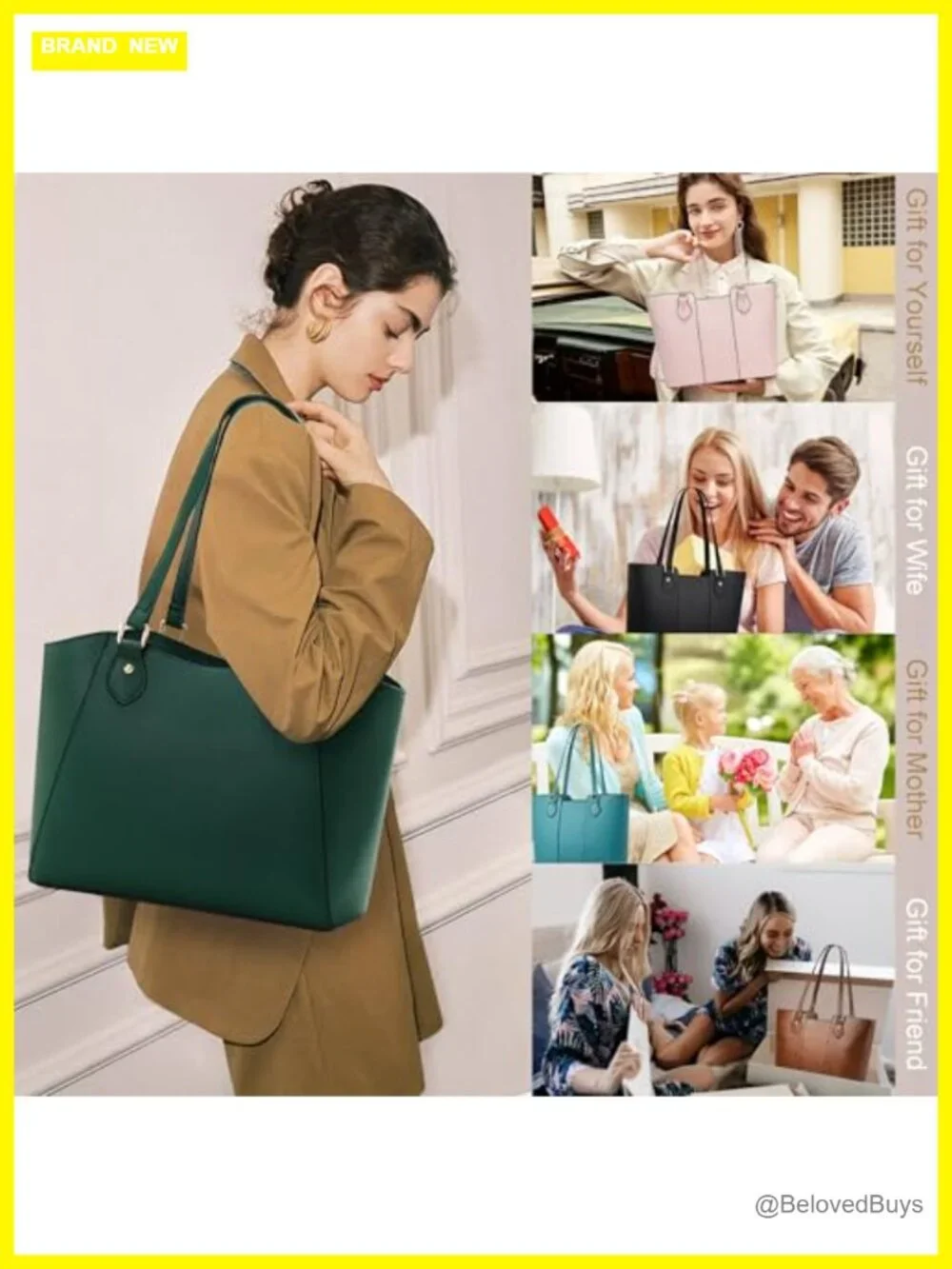 Large Tote Handbag PU Leather Shoulder Bag Vegan Leather Purse